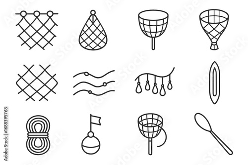 Sinker shuttle net dip weave coil vector trawl icon repair fishing