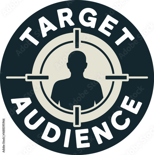 A graphic of a target audience symbol with a person silhouette in the center of the crosshairs design