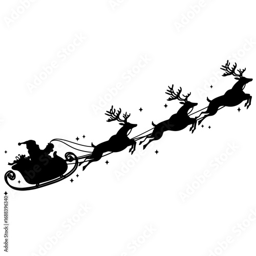 Santa Claus Riding Sleigh with Deers Silhouette Vector Illustration Icon