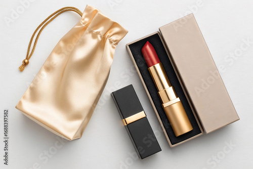 Luxury Red Lipstick in Gold Case with Black and Gold Packaging