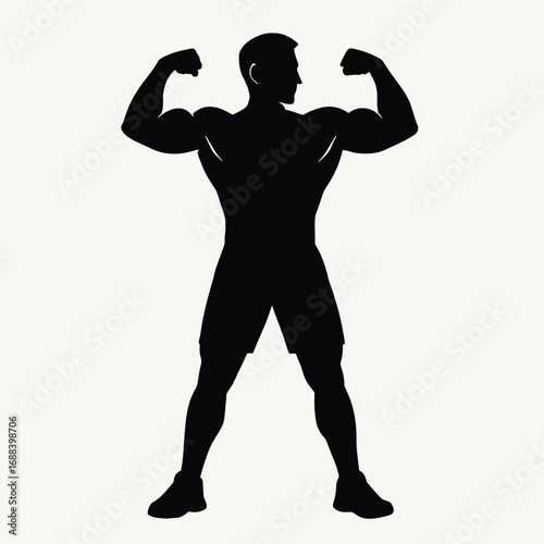 Vector illustration of silhouette of a muscular man flexing his biceps
