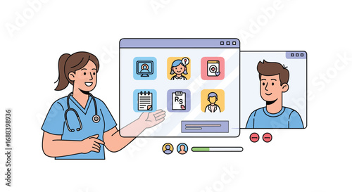 Empowering virtual healthcare connections: Nurse consults patient remotely via digital platform for accessible medical advice and treatment planning, Generative AI.