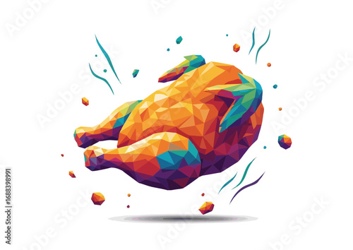 Polygonal roast chicken in vibrant colors