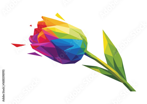 Polygonal rainbow tulip with vibrant colors 