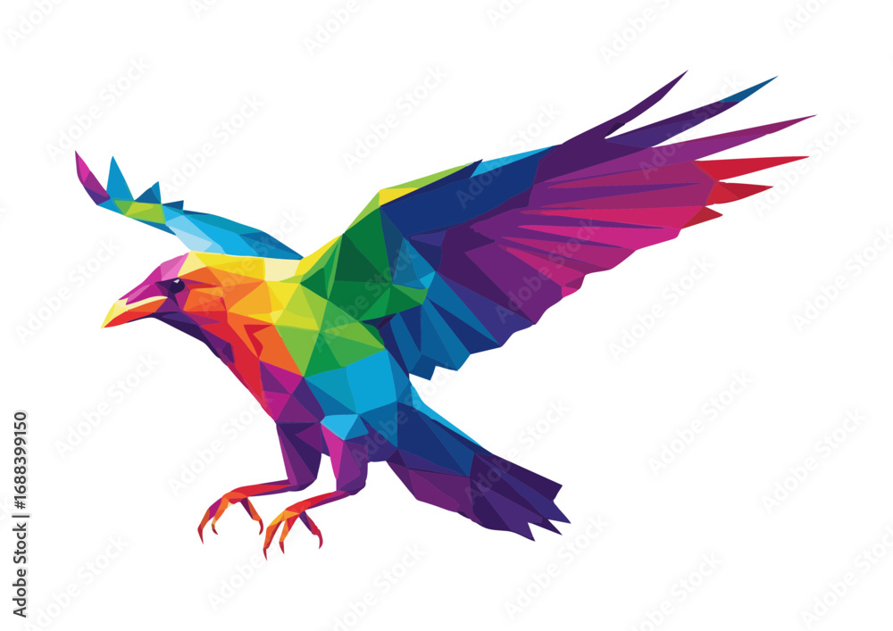 Obraz premium Polygonal rainbow bird soaring gracefully in the sky 