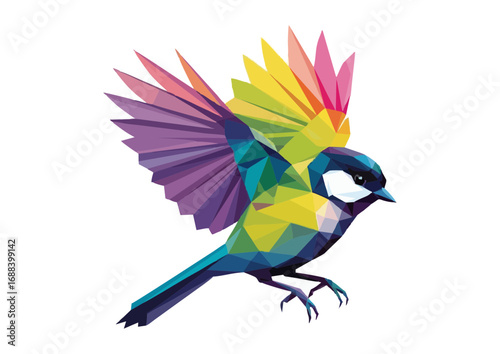 Polygonal rainbow titmouse standing elegantly