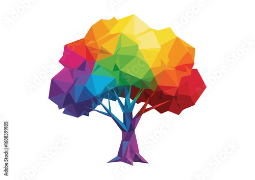 Polygonal rainbow tree with vibrant colors 