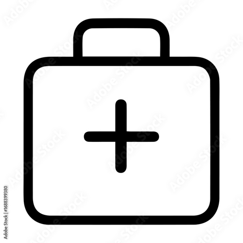 A black and white medical bag with a cross on it. The bag is open and the cross is in the middle of the bag