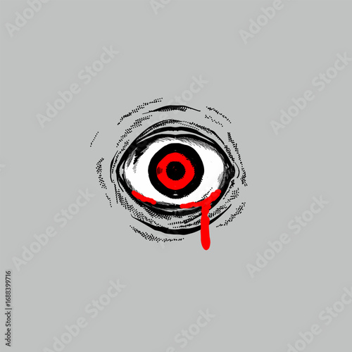 Eye tears vector illustration in sketch horror style with bleeding detail, perfect for gothic, metal, dark, and scary design projects