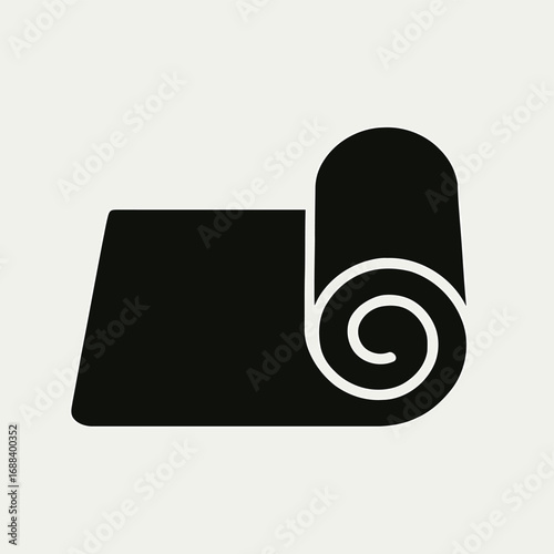 Vector illustration of black yoga mat icon for fitness and exercise