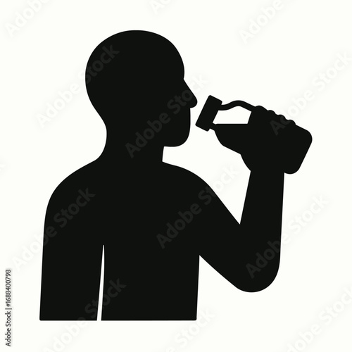 Vector illustration of silhouette of a man drinking water from a bottle