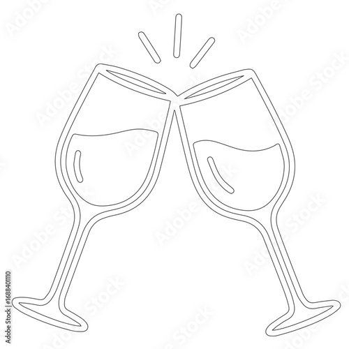 Minimalist Line Art of Clinking Wine Glasses – Celebration and Toast Icon in Black Outline