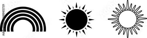 Simple graphic icons depict weather elements sun rainbow weather forecast forecast day night