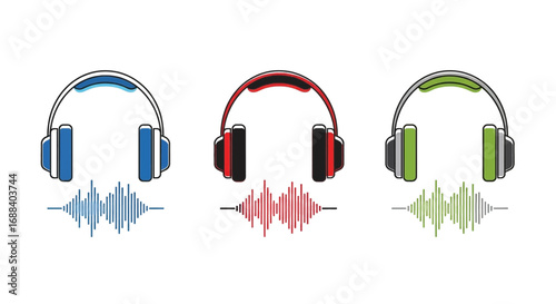 Vibrant headphones with dynamic sound waves capture the essence of audio and music exploration.