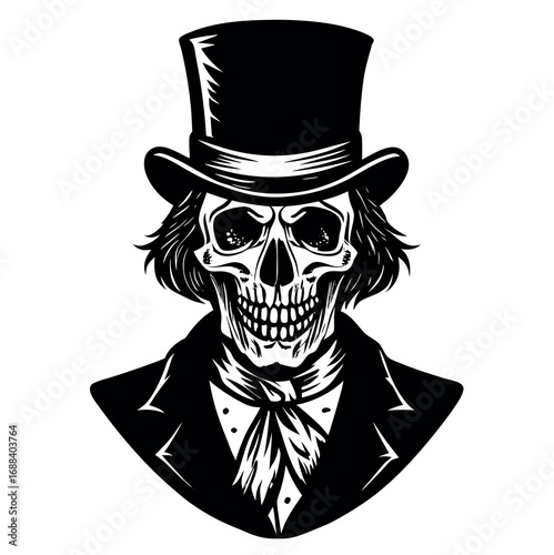 Gothic skull wearing a top hat with dark atmosphere