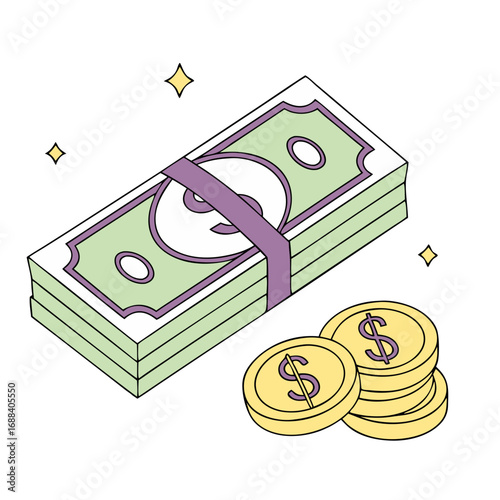 dollers note and coin 