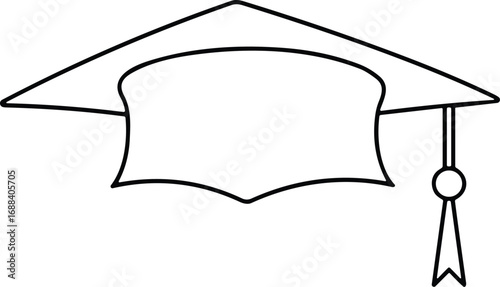 Graduation cap silhouette, academic hat vector, education success symbol, university celebration icon, cad drawing flat vector illustration, outline design