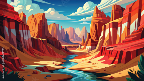Zion National Park's majestic red rock cliffs soar into the sky, a scenic landscape of desert canyons and mountains