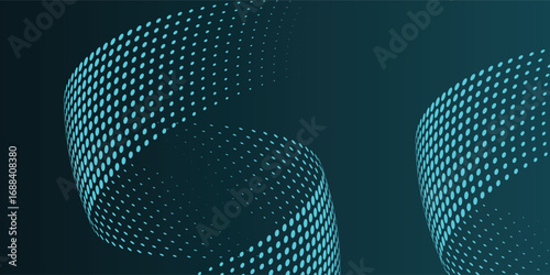 Dark blue abstract background with glowing curve. Shiny blue gradient geometric element.