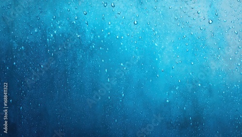 Water droplets on a vibrant blue surface