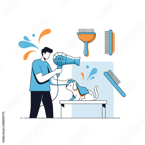 Professional dog grooming services providing a thorough bath and blow dry for pets