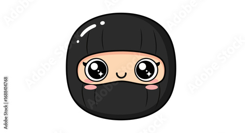 Cute round cartoon ninja head with big kawaii eyes and a black hood.