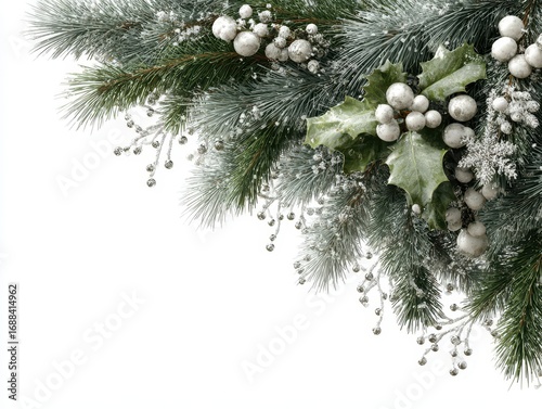 Festive winter greenery with white accents for holiday decoration and celebration