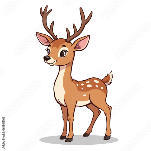 Cute Deer with Antlers Cartoon Vector Illustration, Cute Animal Vector Illustration