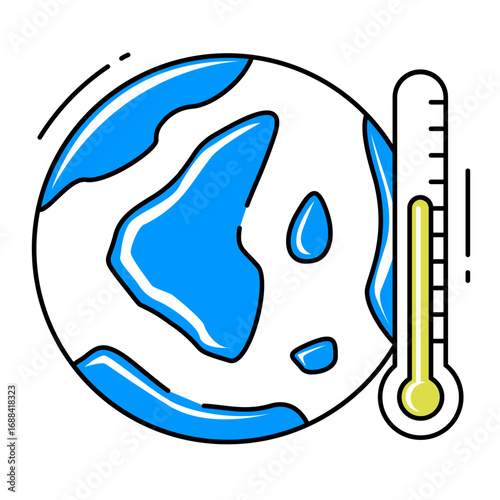 Global Warming Icon – Earth with Thermometer Climate Change Symbol