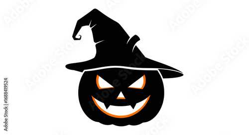 Pumpkin with Witch Hat Silhouette