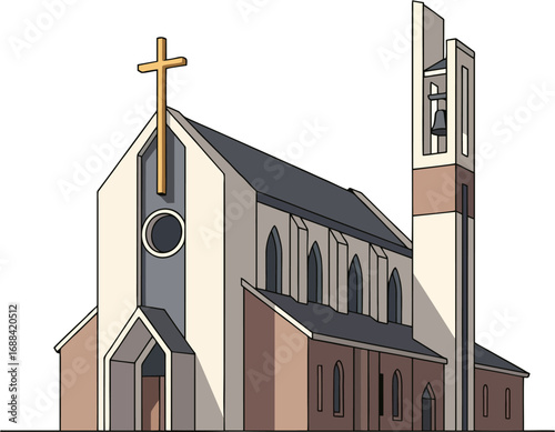 Vector Illustration of a Contemporary Catholic Chapel