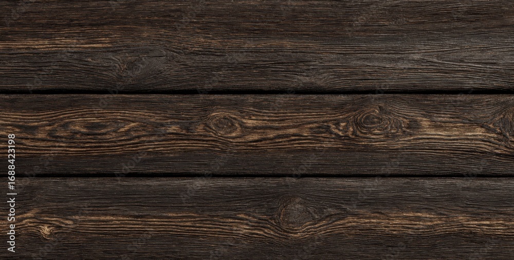 Naklejka premium Dark brown wooden planks, horizontal, close-up
