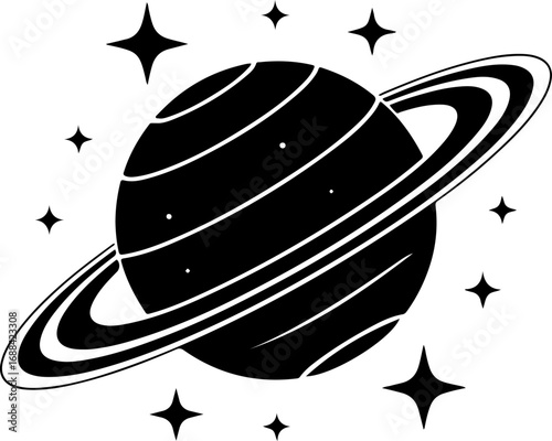 saturn with sparkle silhouette vector illustration