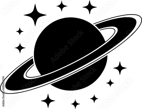 saturn with sparkle silhouette vector illustration