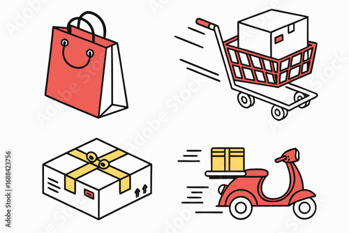 E-commerce & Delivery Icons Pack – Online Shopping, Logistics & Shipping Vector