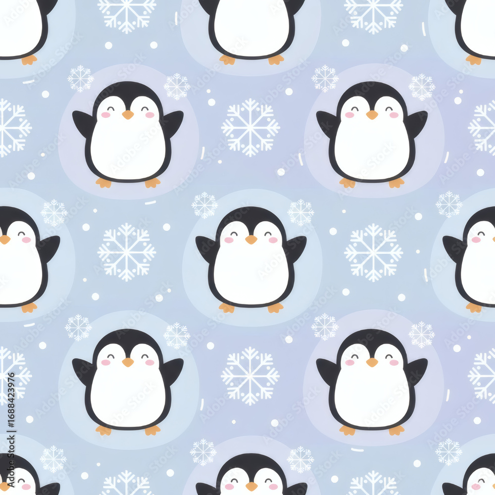 Fototapeta premium Penguin with Snowflakes Pattern