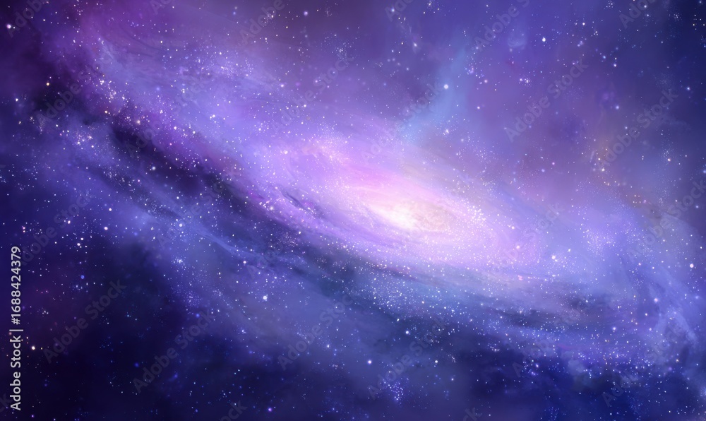 Naklejka premium Cosmic spiral galaxy, vibrant purples and blues