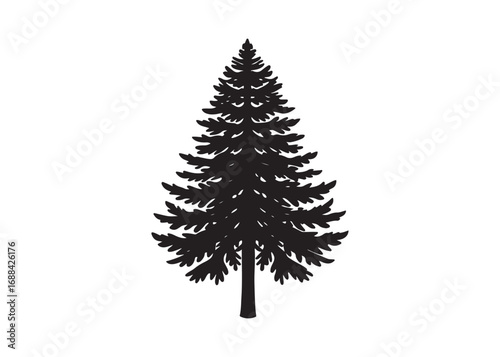 Redwood tree silhouette vector illustration isolated on white background.