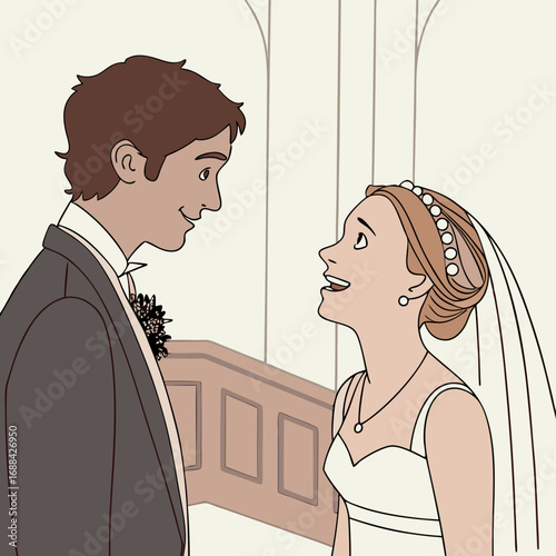 Happy Couple at Wedding Ceremony Illustration