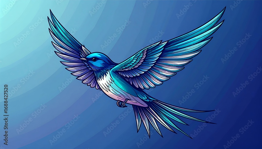 Obraz premium A vibrant blue bird in flight against a gradient background