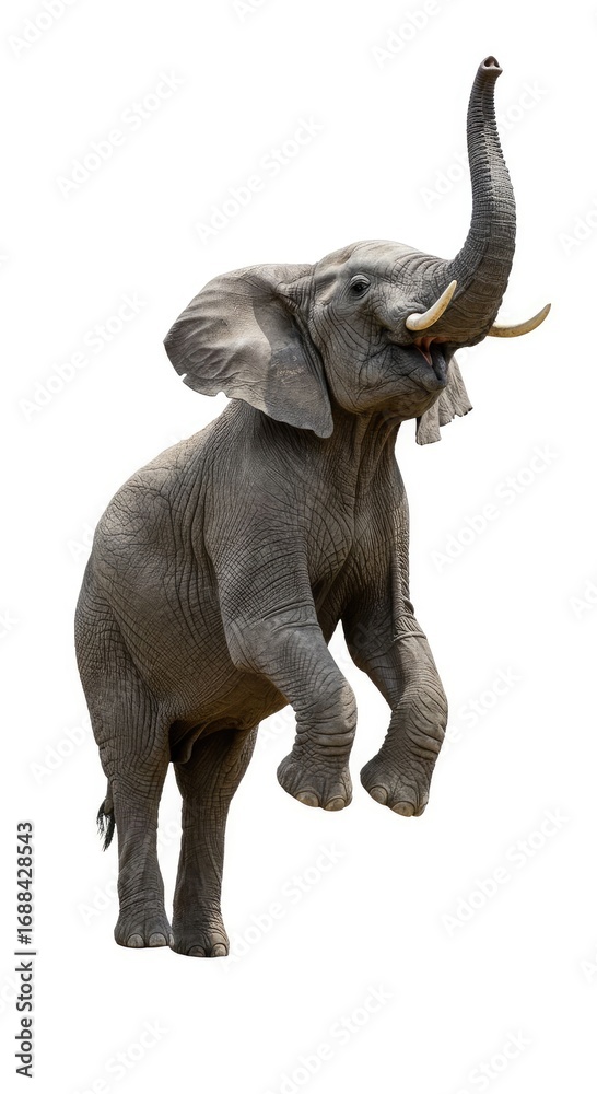 Obraz premium Majestic African Bush Elephant Reaching Upward in Natural Environment Isolated Image