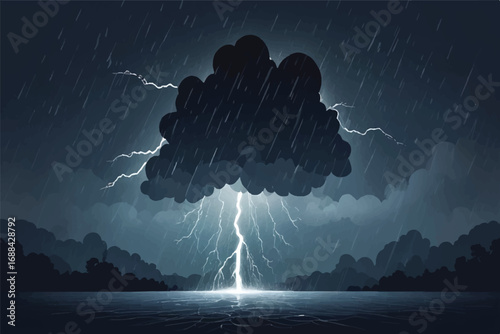 raining season. summer storm, dark sky cloudy heavy rain with thunder strike, weather in rainy season