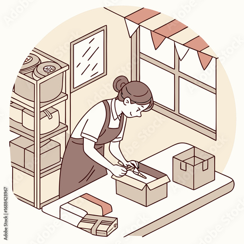 Shopkeeper Packing Order in Small Store