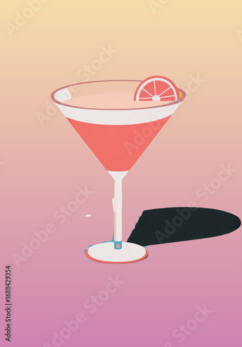 martini glass with cherry, transparent Set of daiquiri cocktails with lime slices and strawberries in different glasses. Watercolor illustration isolated on black background. Summer party and tropical