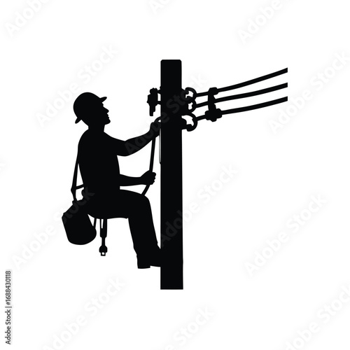 Lineman working on utility pole silhouette electricity