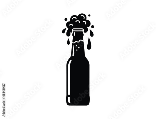 Silhouette of a beer bottle with exploding foam