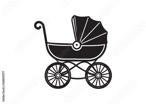 Modern baby carriage silhouette vector illustration isolated on white background.