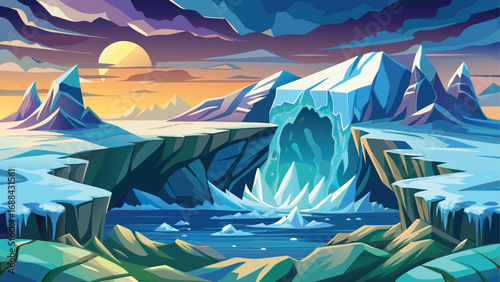 Mountain landscapes at sunset illustrate the changing seasons from snowy winters to tropical summers, with the ocean's waves and boats under a vast sky