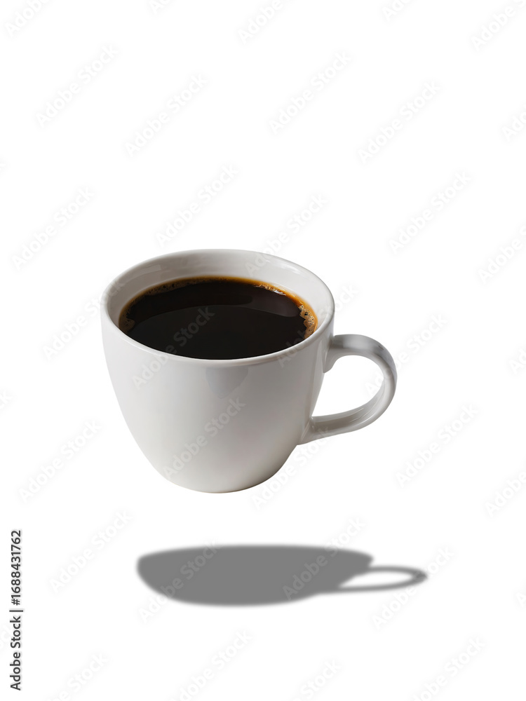 Obraz premium Espresso in Glass Cup, shadow and isolated on transparent background, Two clear glasses are filled with iced coffee beverages against a solid black background. The left glass contains a lighter coffee