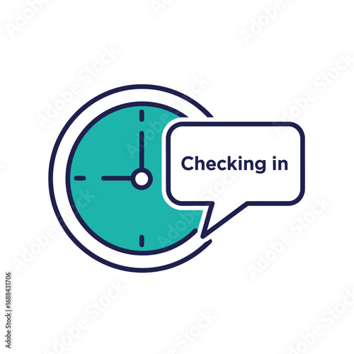 Checking In Time for New Adventures Clock Icon with Speech Bubble Notification Booking Schedule 100